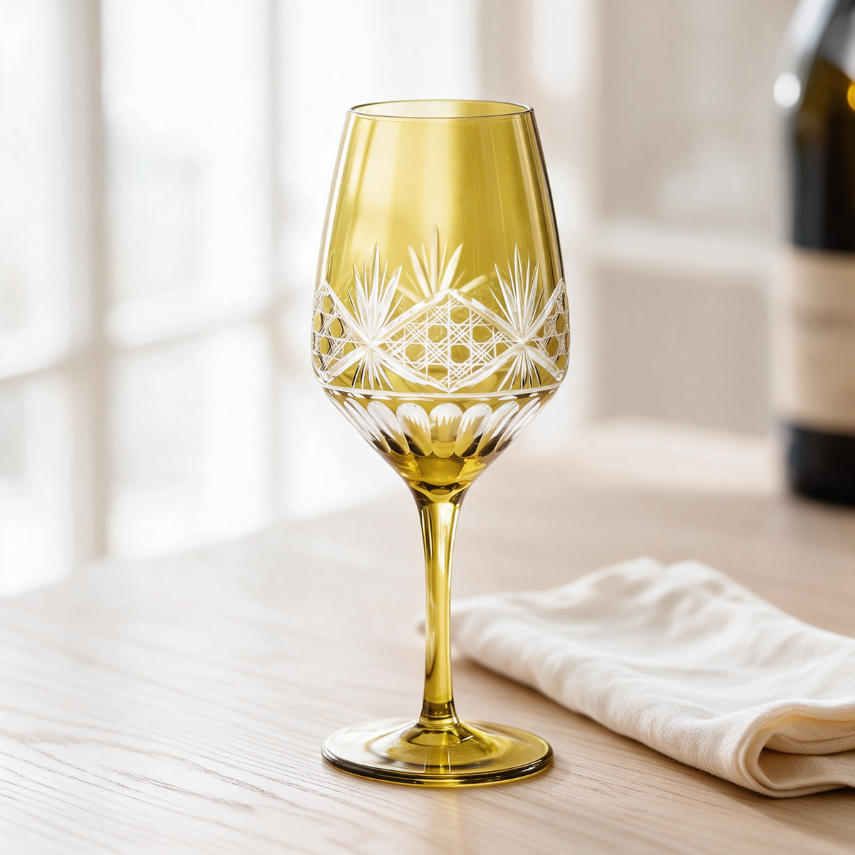 Victorian Cut Wine Stem Glass - Margerie Crystal USA