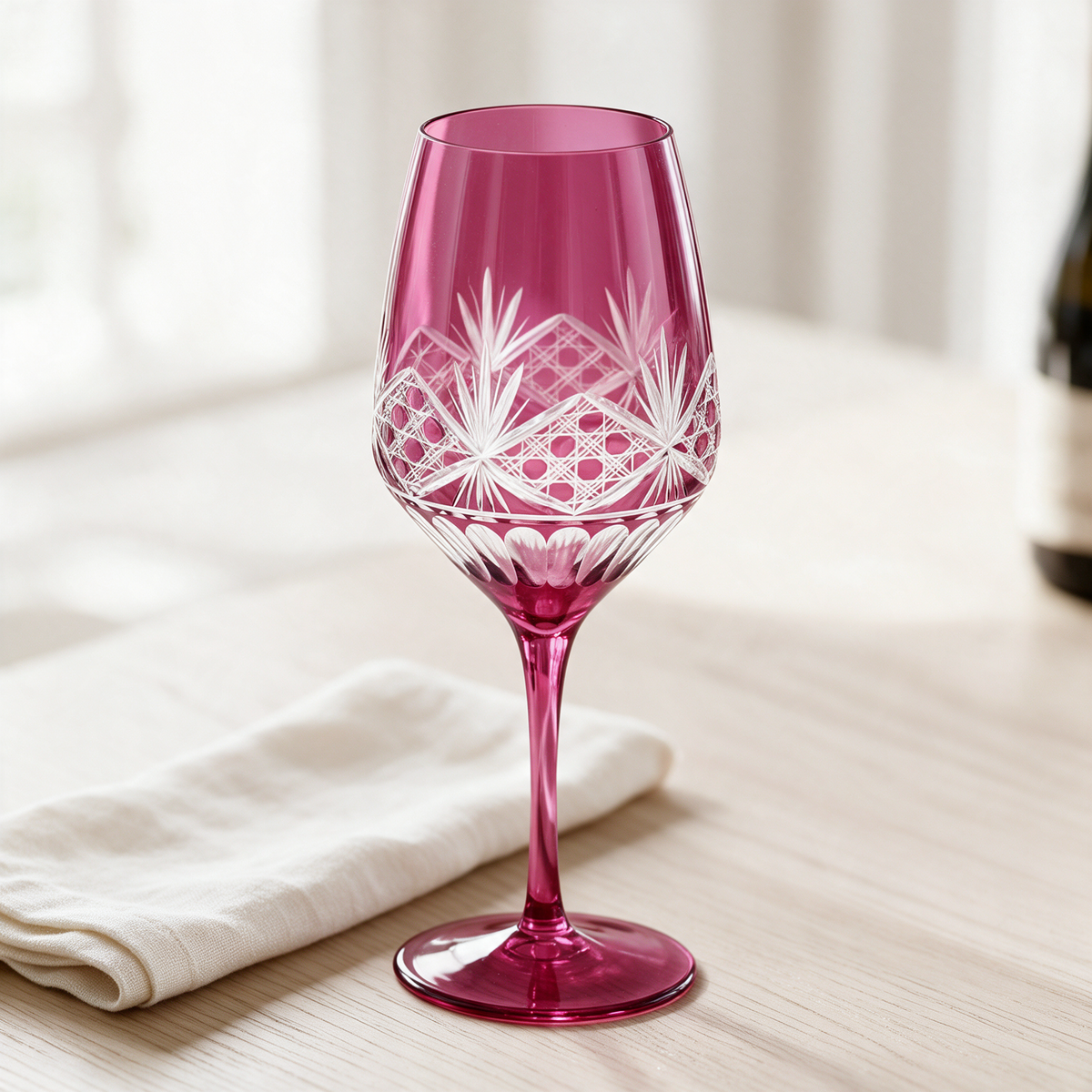 Victorian Cut Wine Stem Glass - Margerie Crystal USA