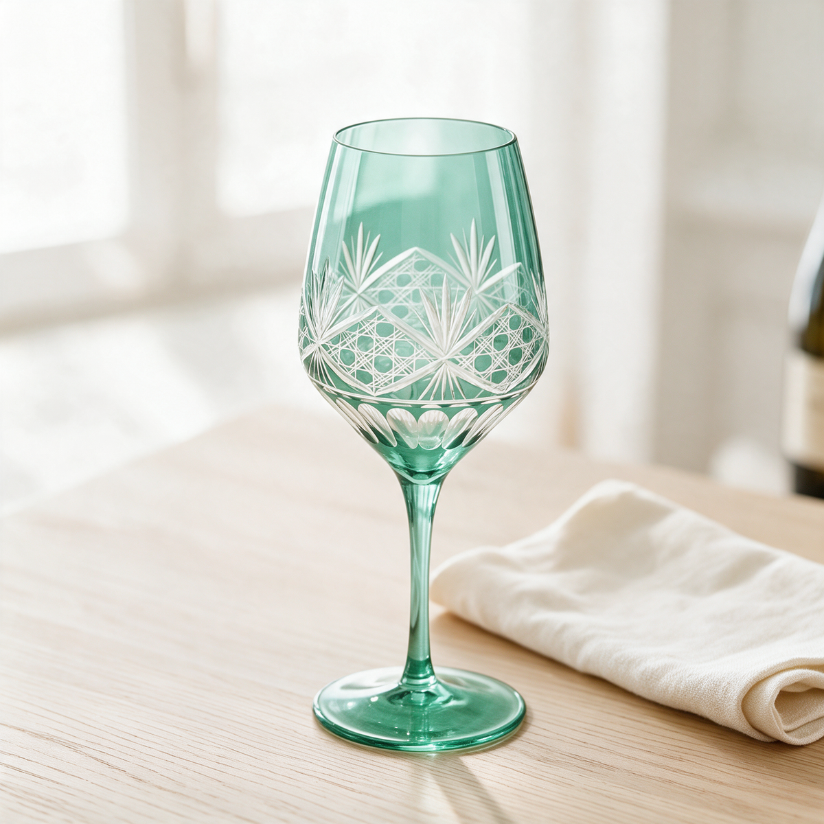 Victorian Cut Wine Stem Glass - Margerie Crystal USA