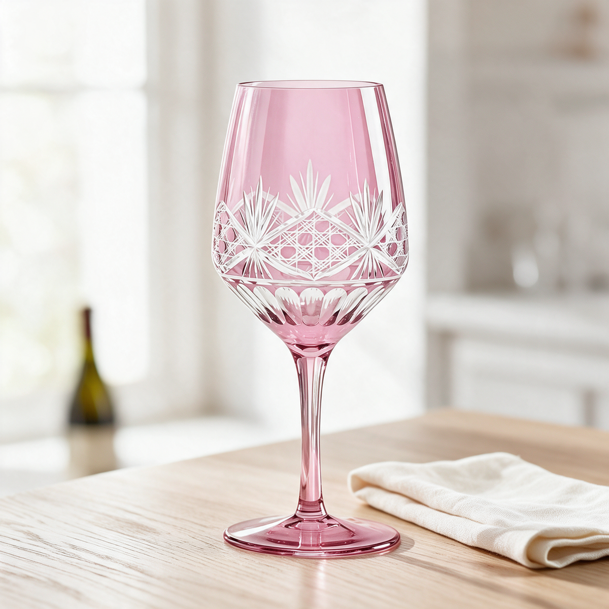 Victorian Cut Wine Stem Glass - Margerie Crystal USA