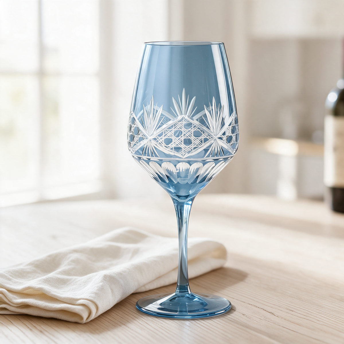 Victorian Cut Wine Stem Glass - Margerie Crystal USA