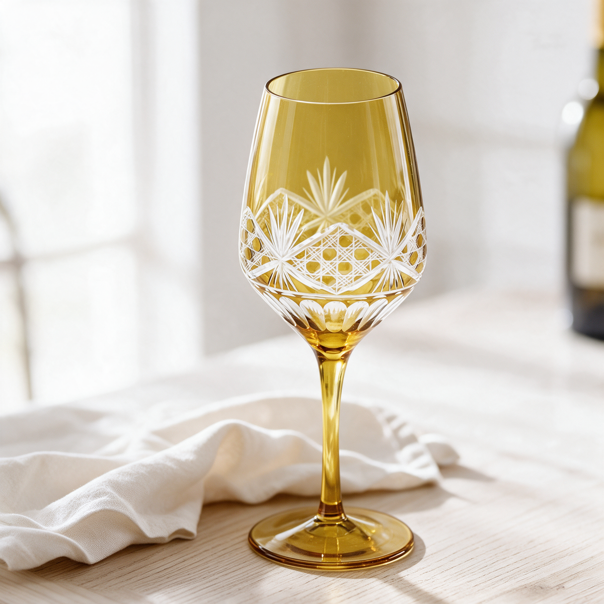Victorian Cut Wine Stem Glass - Margerie Crystal USA