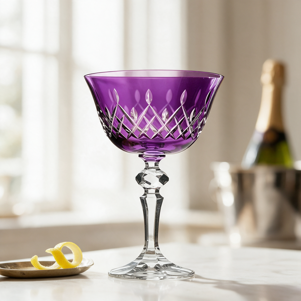 Aria Cut Crystal Champagne Coupe Glass - Margerie Crystal USA