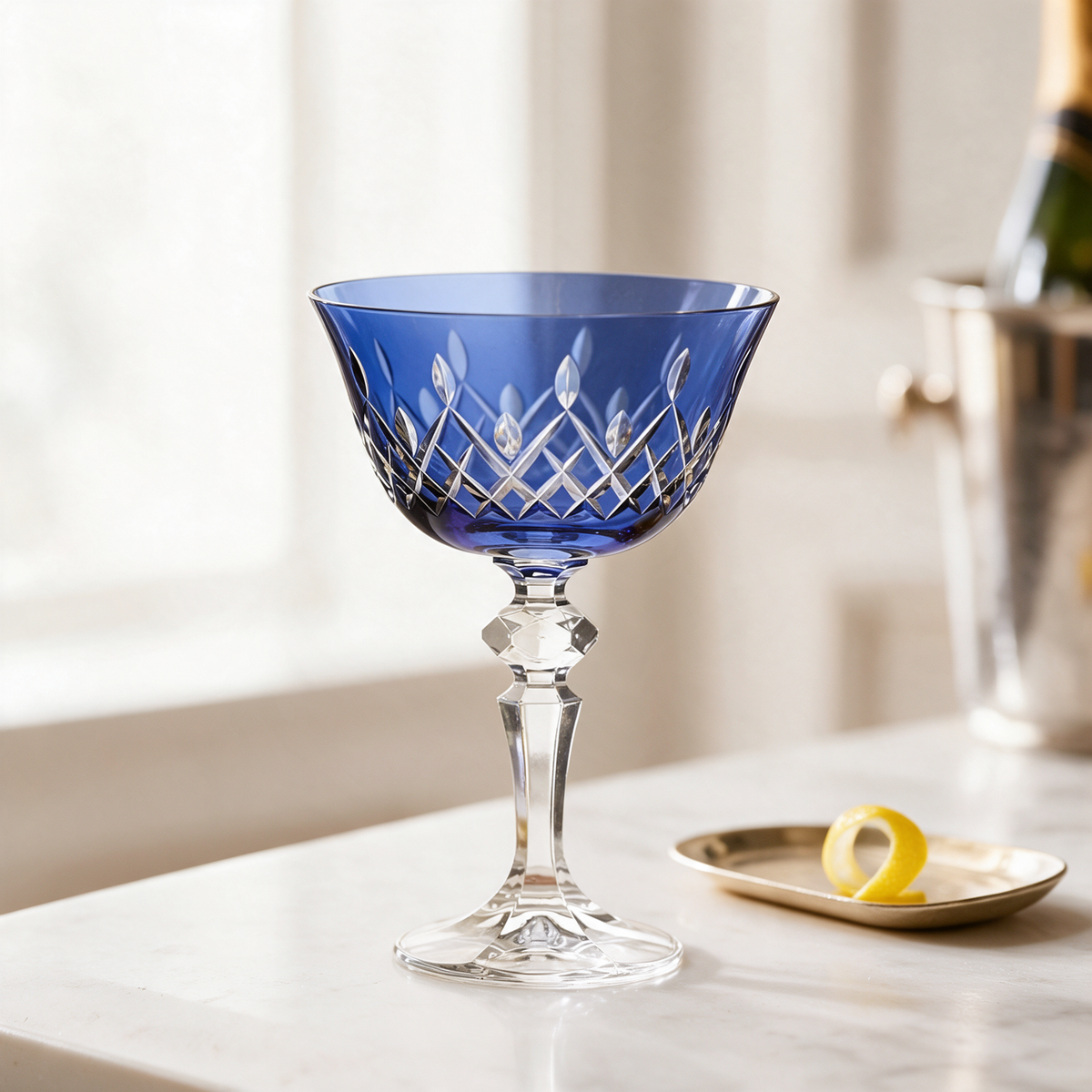 Aria Cut Crystal Champagne Coupe Glass - Margerie Crystal USA