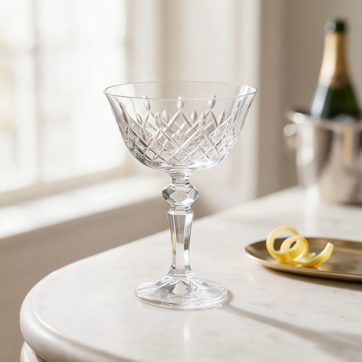 Aria Cut Crystal Champagne Coupe Glass - Margerie Crystal USA