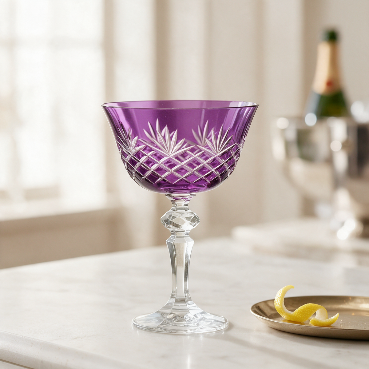 Ara Cut Crystal Champagne Coupe Glass - Margerie Crystal USA
