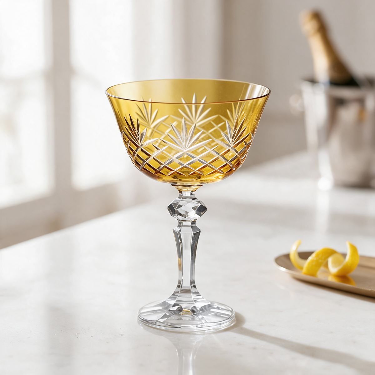 Ara Cut Crystal Champagne Coupe Glass - Margerie Crystal USA