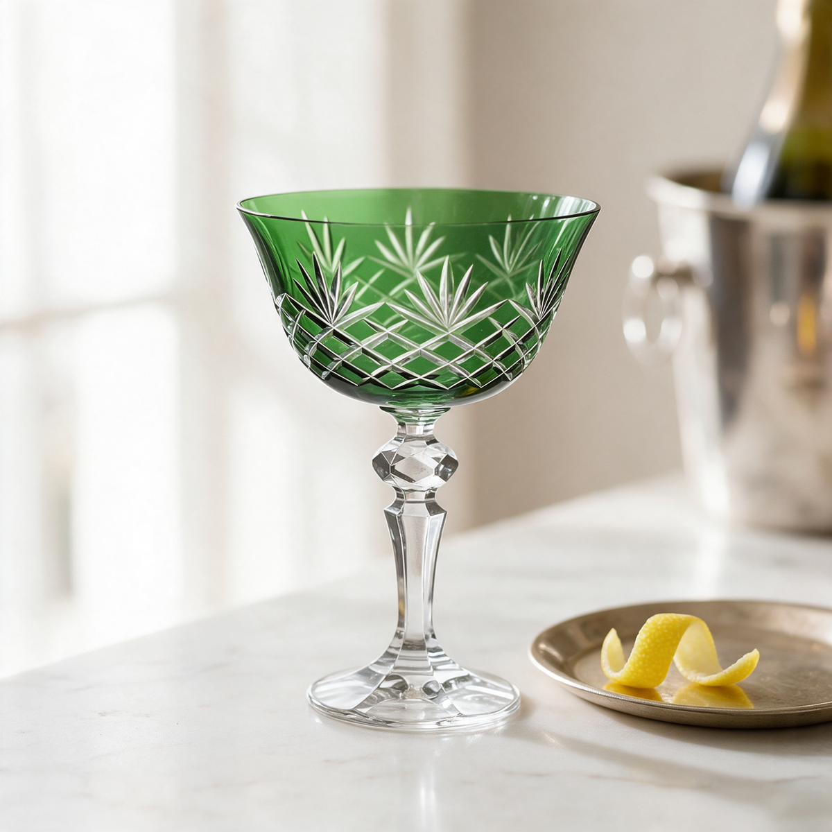 Ara Cut Crystal Champagne Coupe Glass - Margerie Crystal USA