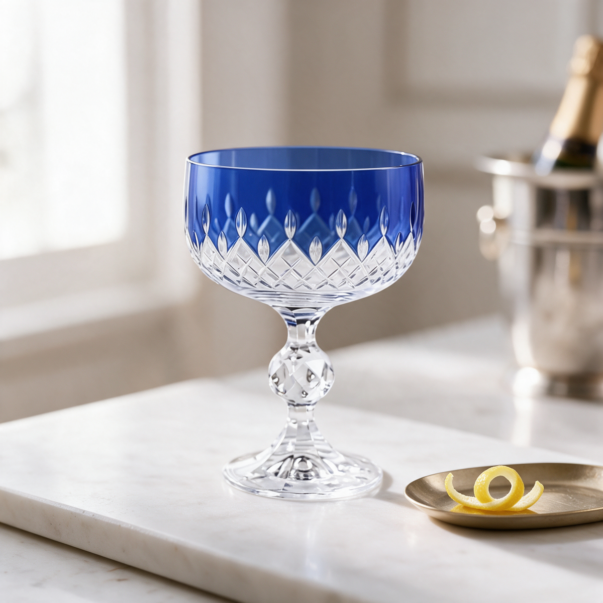 Aria Cut Crystal Champagne Coupe Glass - Margerie Crystal USA