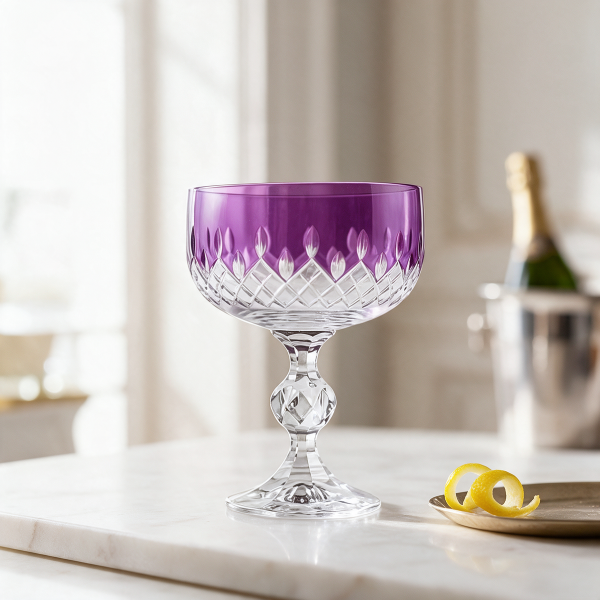 Aria Cut Crystal Champagne Coupe Glass - Margerie Crystal USA