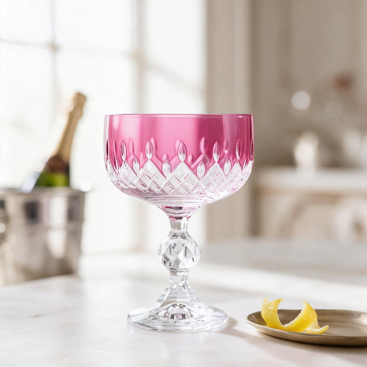 Aria Cut Crystal Champagne Coupe Glass - Margerie Crystal USA