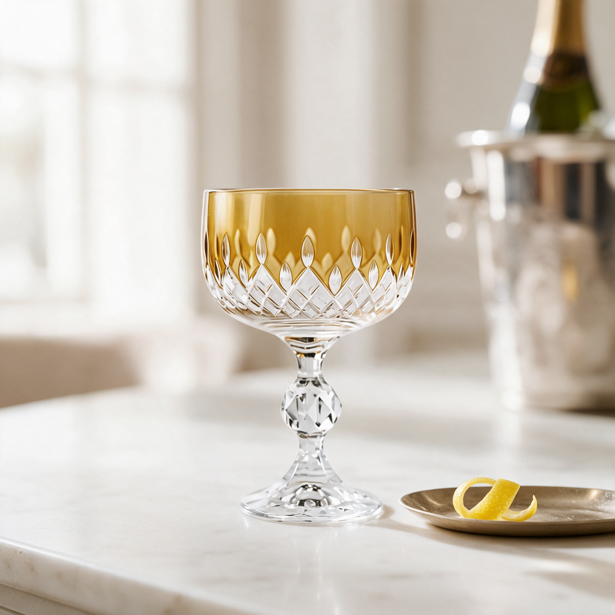 Aria Cut Crystal Champagne Coupe Glass - Margerie Crystal USA