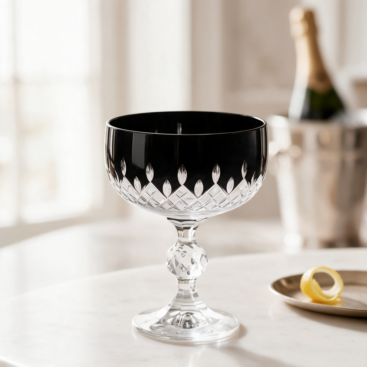 Aria Cut Crystal Champagne Coupe Glass - Margerie Crystal USA