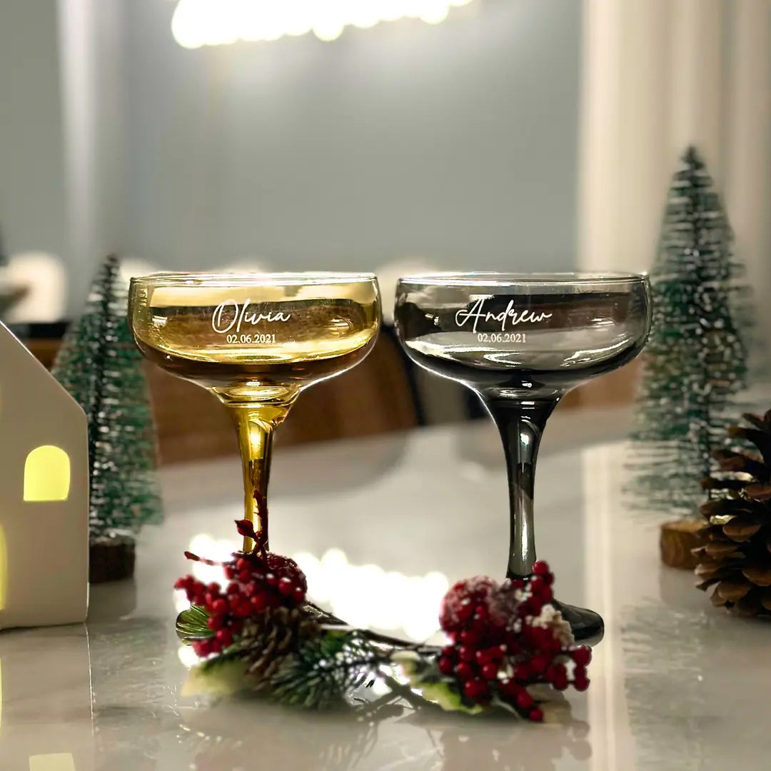 Personalized Colored Coupe Glasses - Set of 2 - Margerie Crystal USA