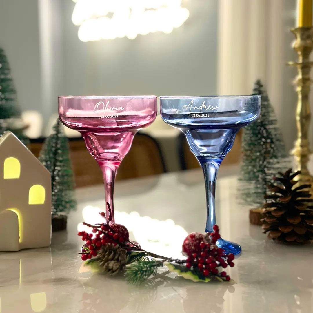 Personalized Colored Margarita Glasses - Set of 2 - Margerie Crystal USA