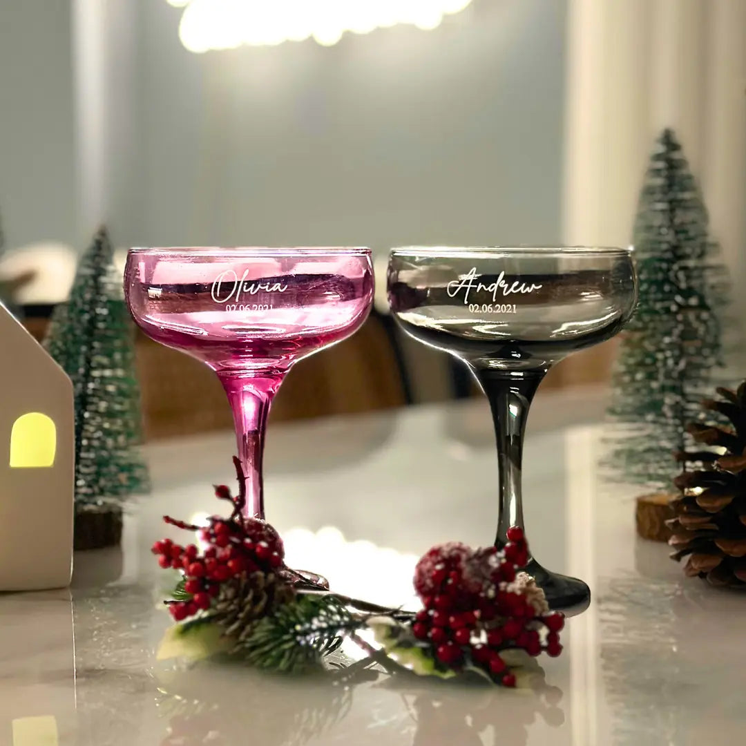 Personalized Colored Coupe Glasses - Set of 2 - Margerie Crystal USA