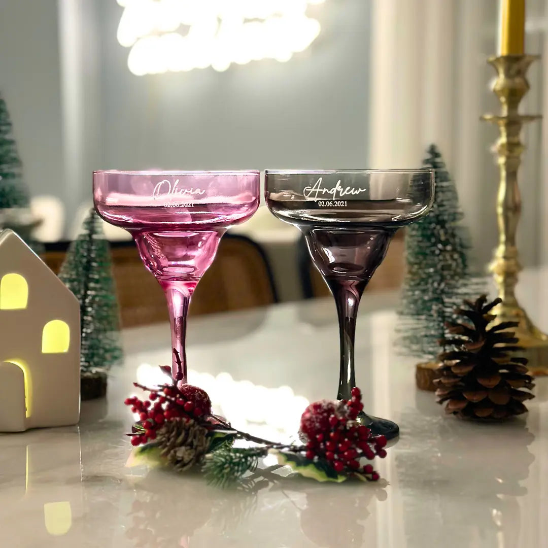 Personalized Colored Margarita Glasses - Set of 2 - Margerie Crystal USA