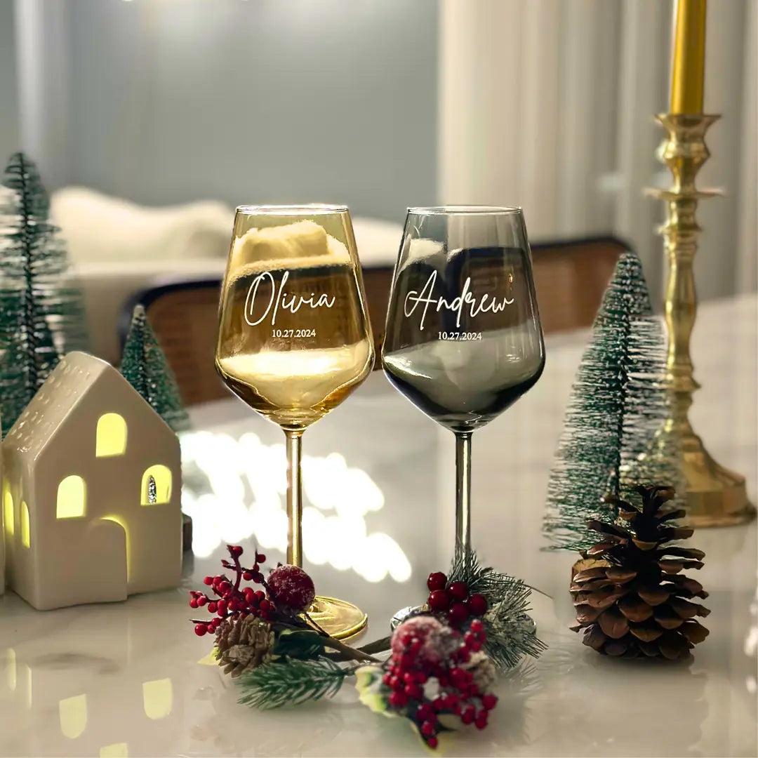 Personalized Colored Wine Glasses - Set of 2 - Margerie Crystal USA