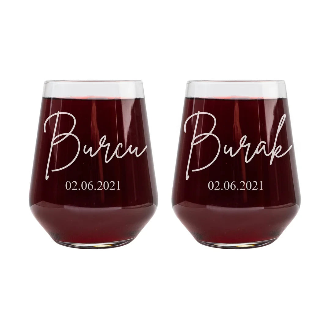 Personalized Water & Beverage Glasses - Set of 2 - Margerie Crystal USA