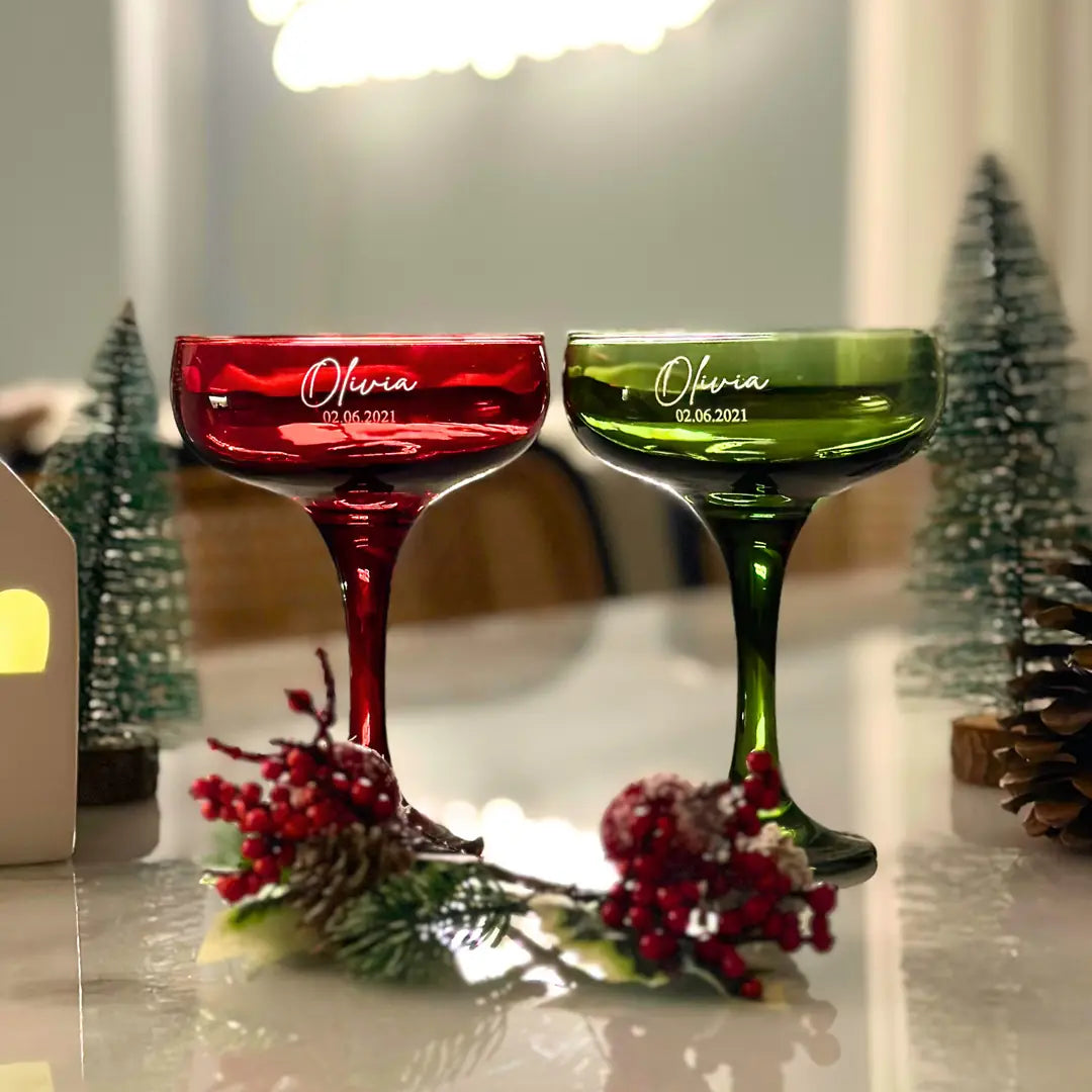 Personalized Colored Coupe Glasses - Set of 2 - Margerie Crystal USA