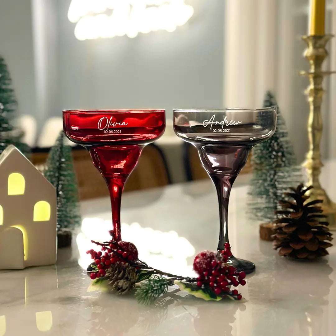 Personalized Colored Margarita Glasses - Set of 2 - Margerie Crystal USA