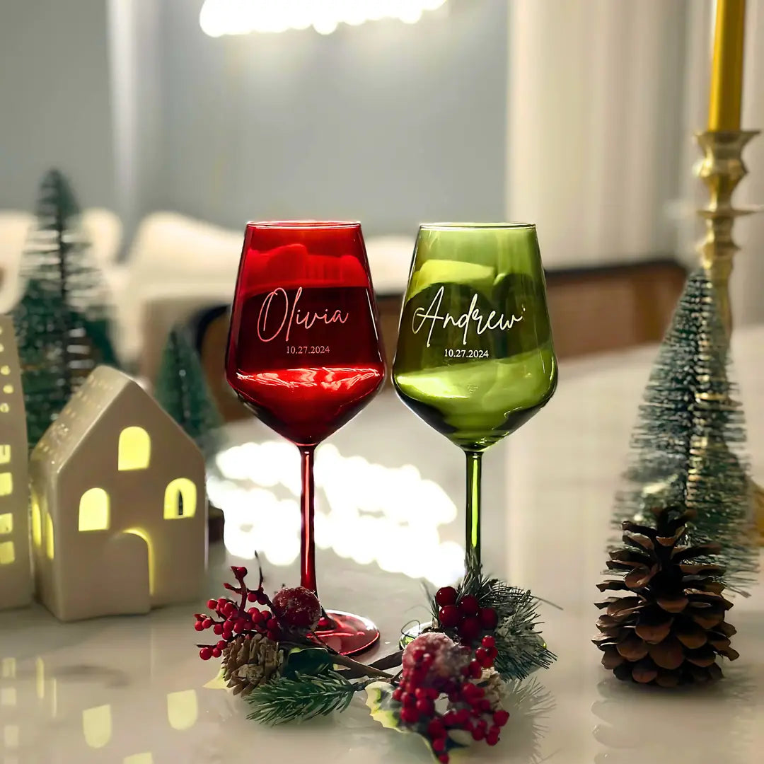 Personalized Colored Wine Glasses - Set of 2 - Margerie Crystal USA