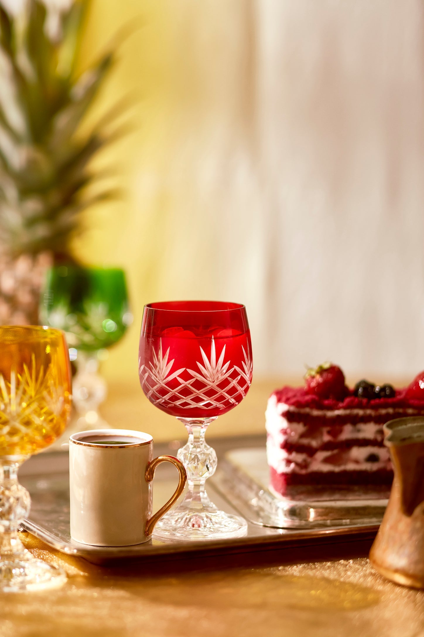 Ara Cut Crystal Small Wine Goblet - Set Of 2 - Margerie Crystal USA