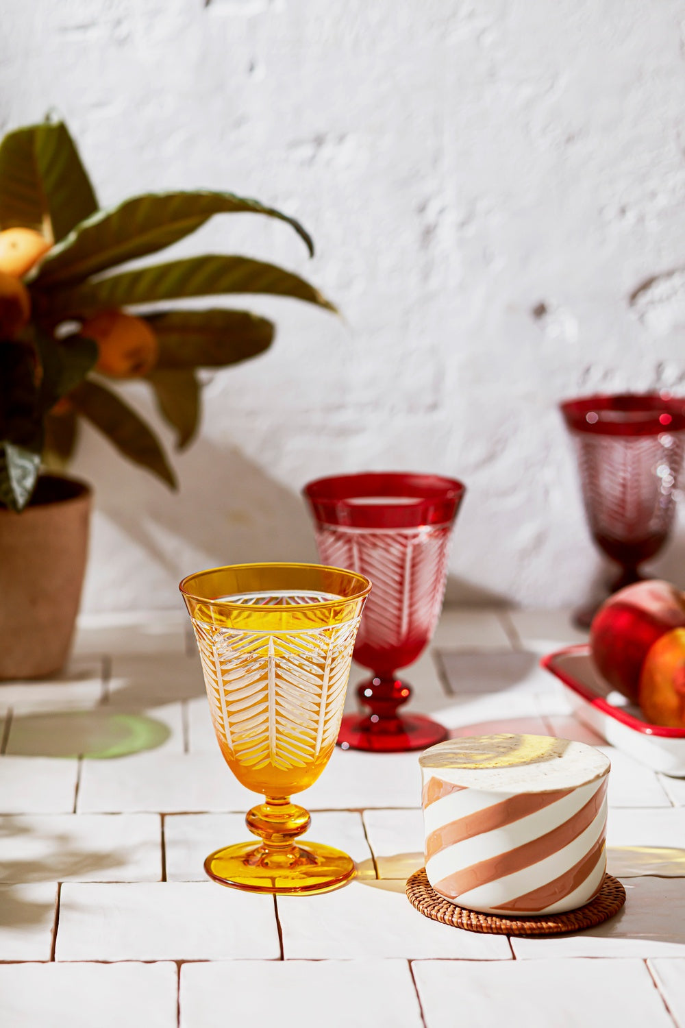 Lanza Cut Crystal Wine Goblet - Set Of 2 - Margerie Crystal USA