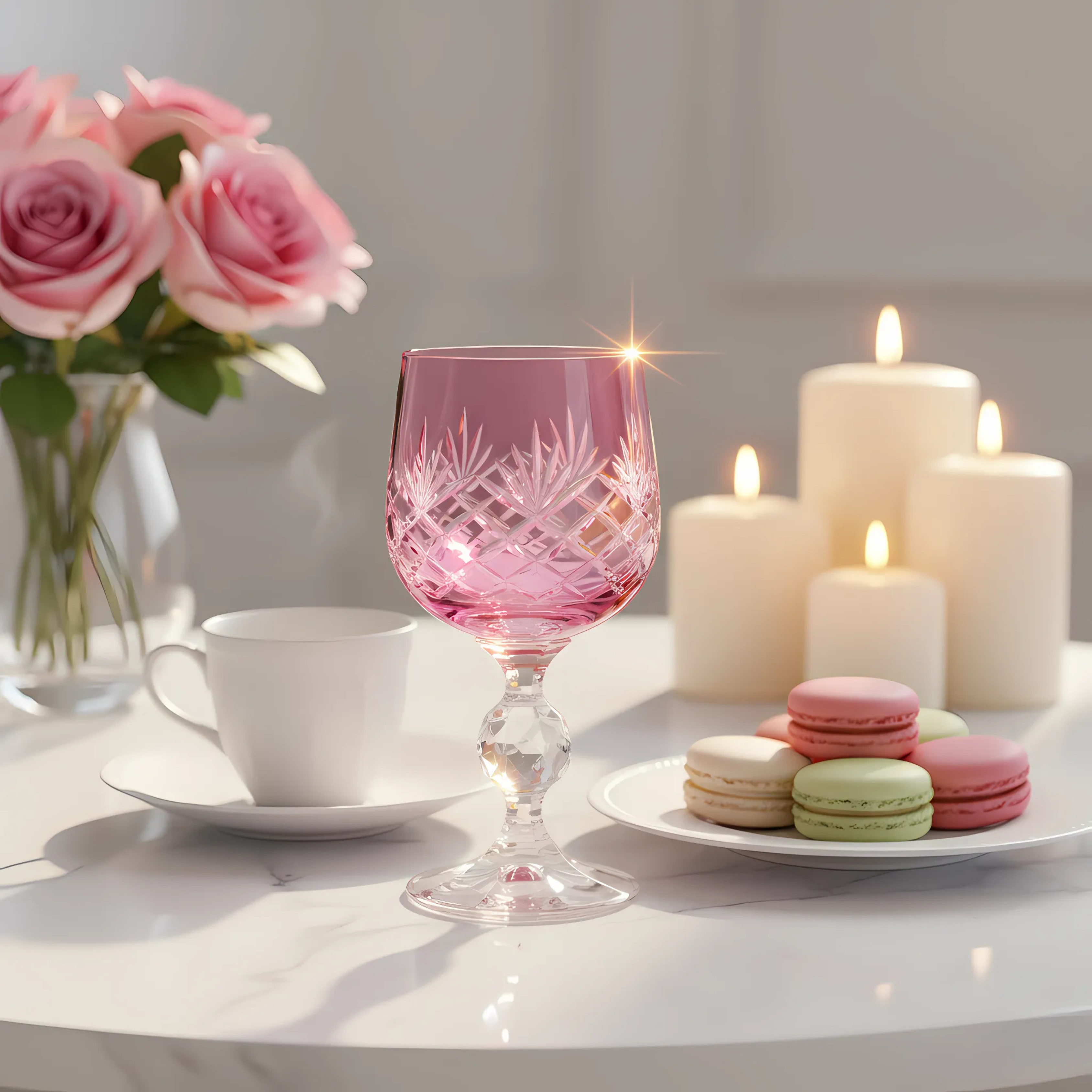 Ara Cut Crystal Small Wine Goblet - Set Of 2 - Margerie Crystal USA