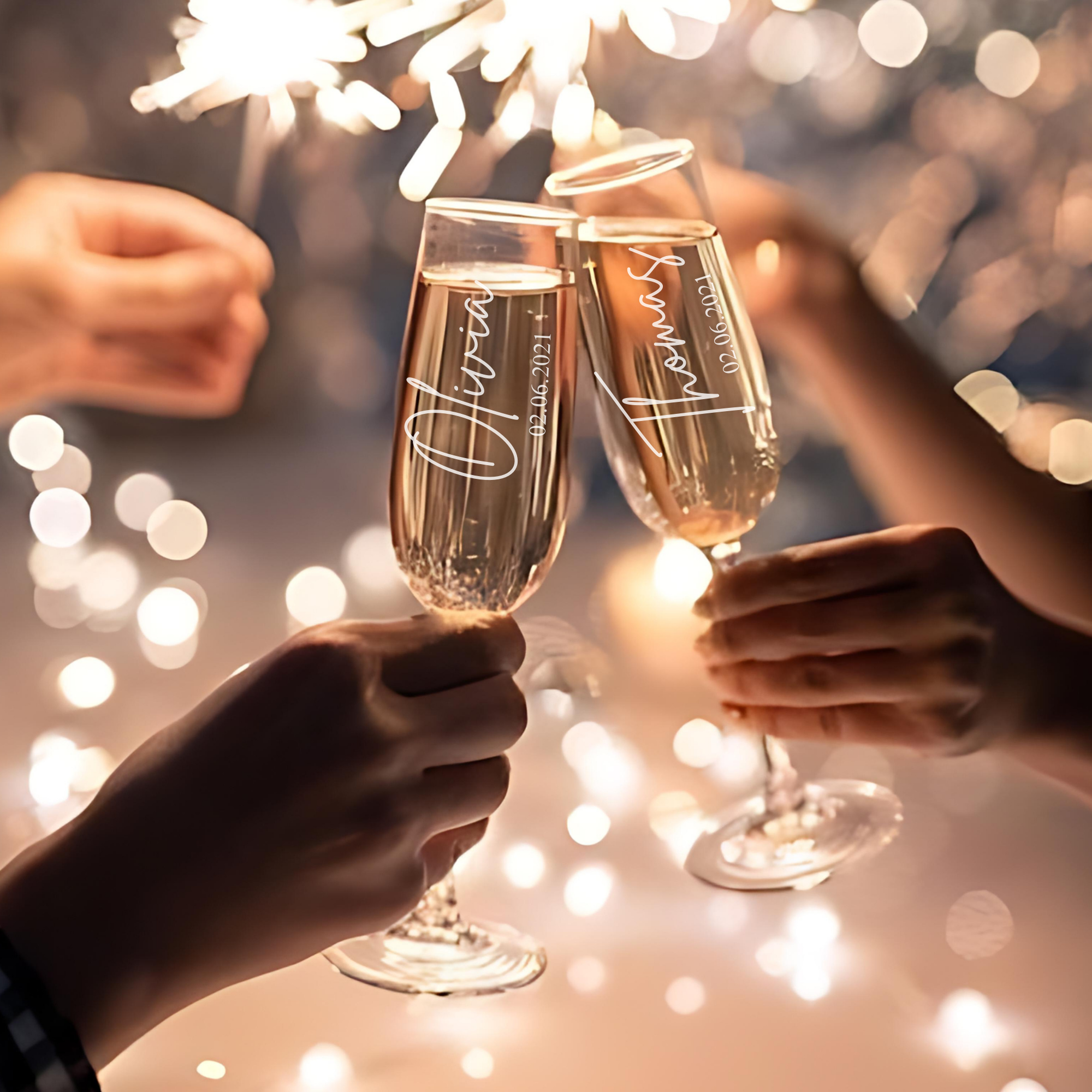 Personalized Champagne Flutes - Set of 2 - Margerie Crystal USA