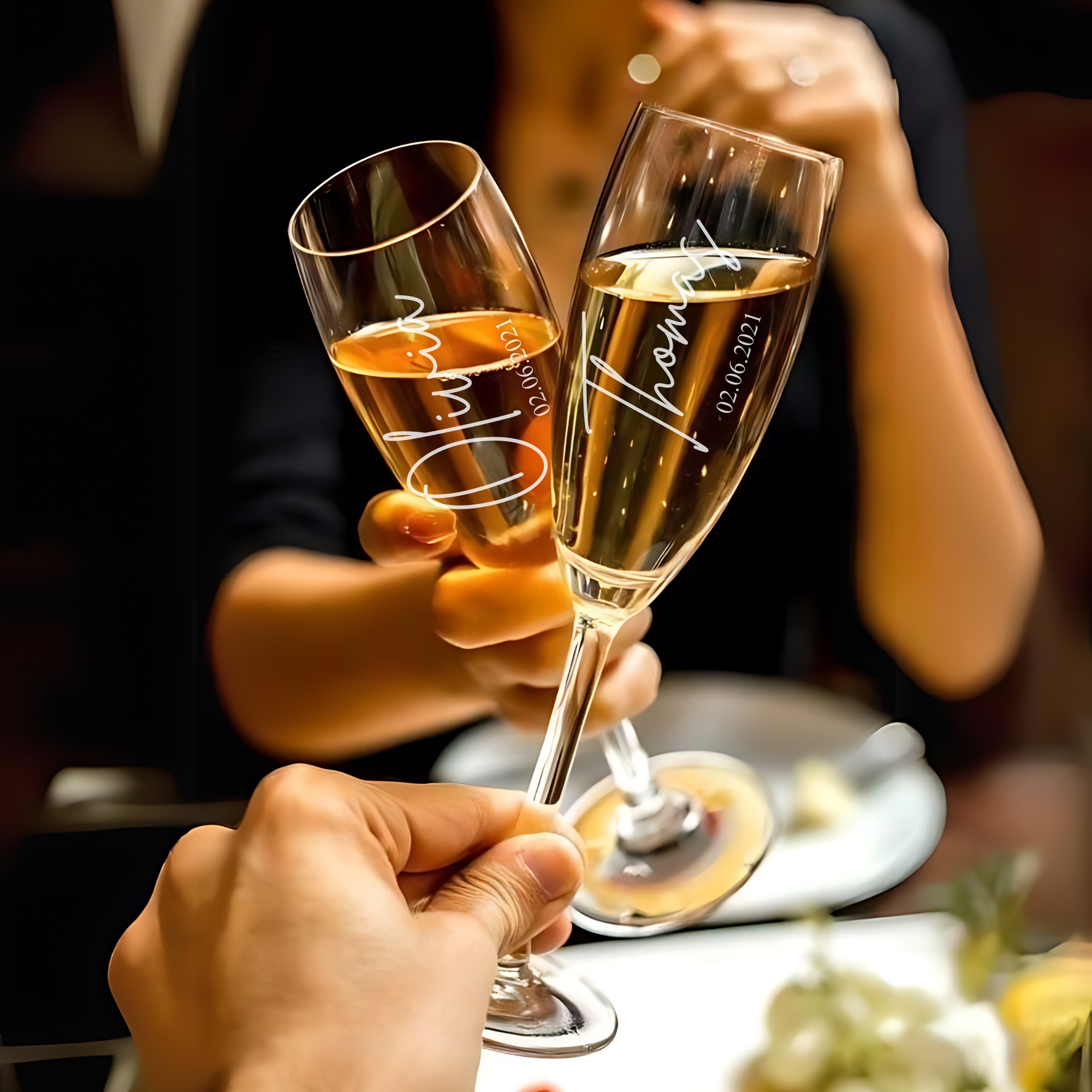 Personalized Champagne Flutes - Set of 2 - Margerie Crystal USA