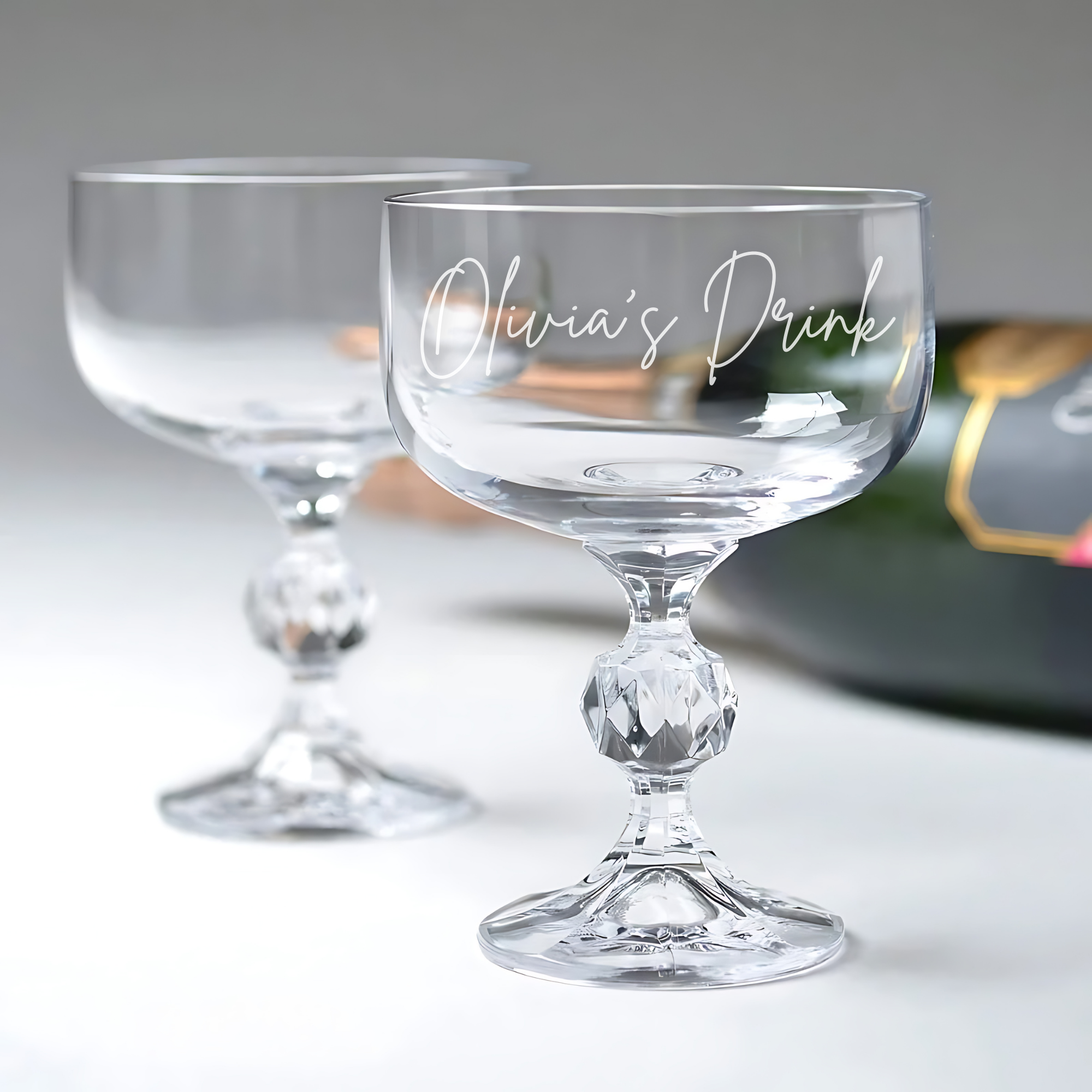 Personalized Crystal Champagne Coupe Glasses - Set of 2 - Margerie Crystal USA