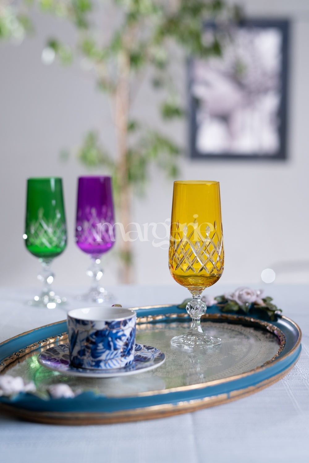 Aria Cut Crystal Champagne Flutes - Set Of 2 - Margerie Crystal USA