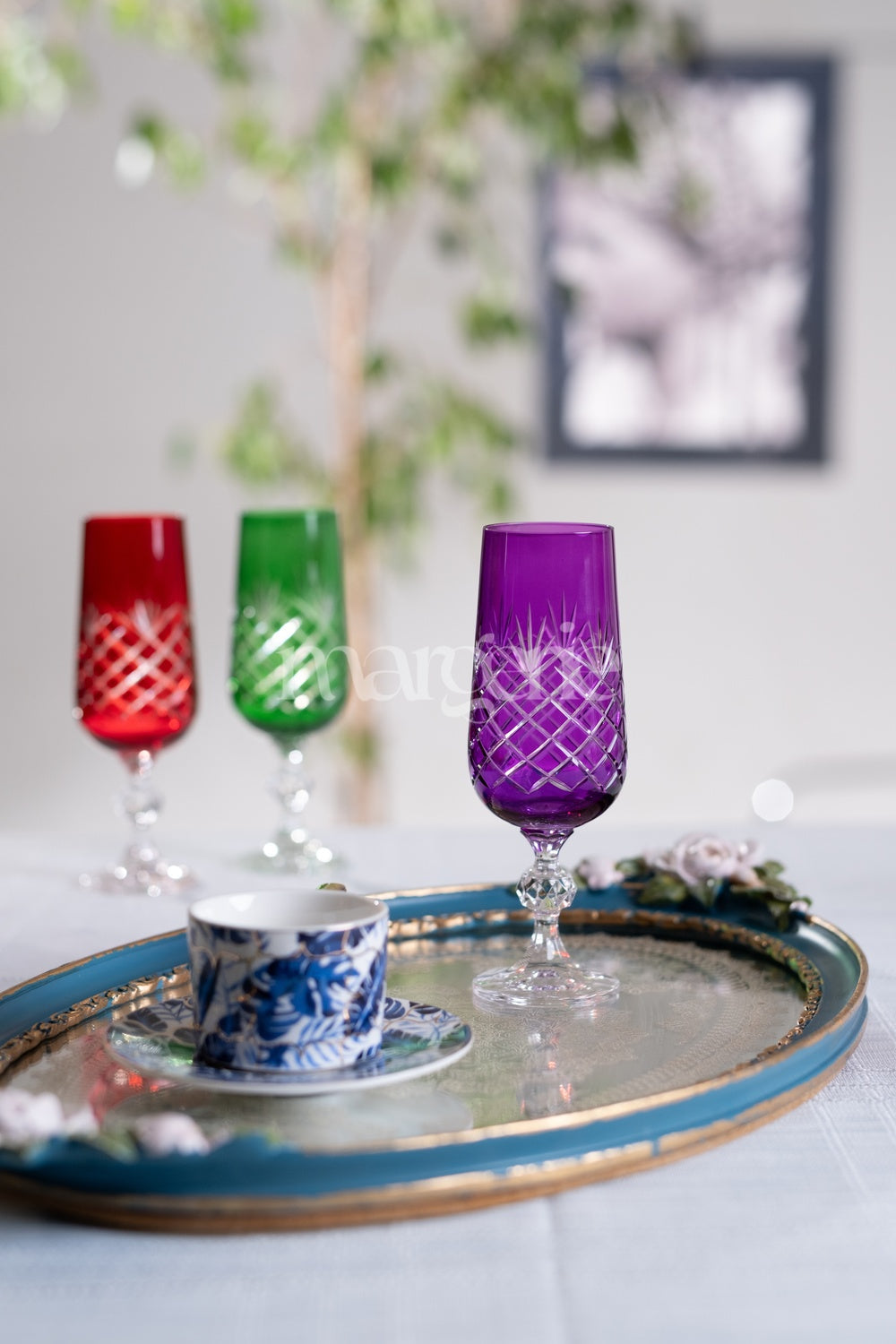 Ara Cut Crystal Champagne Flutes - Set Of 2 - Margerie Crystal USA