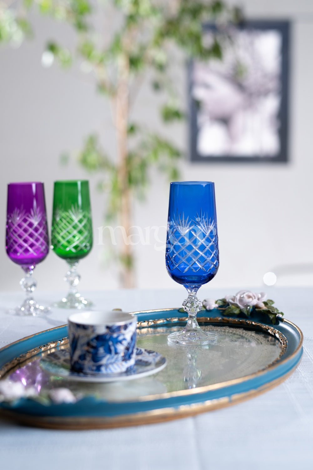 Ara Cut Crystal Champagne Flutes - Set Of 2 - Margerie Crystal USA