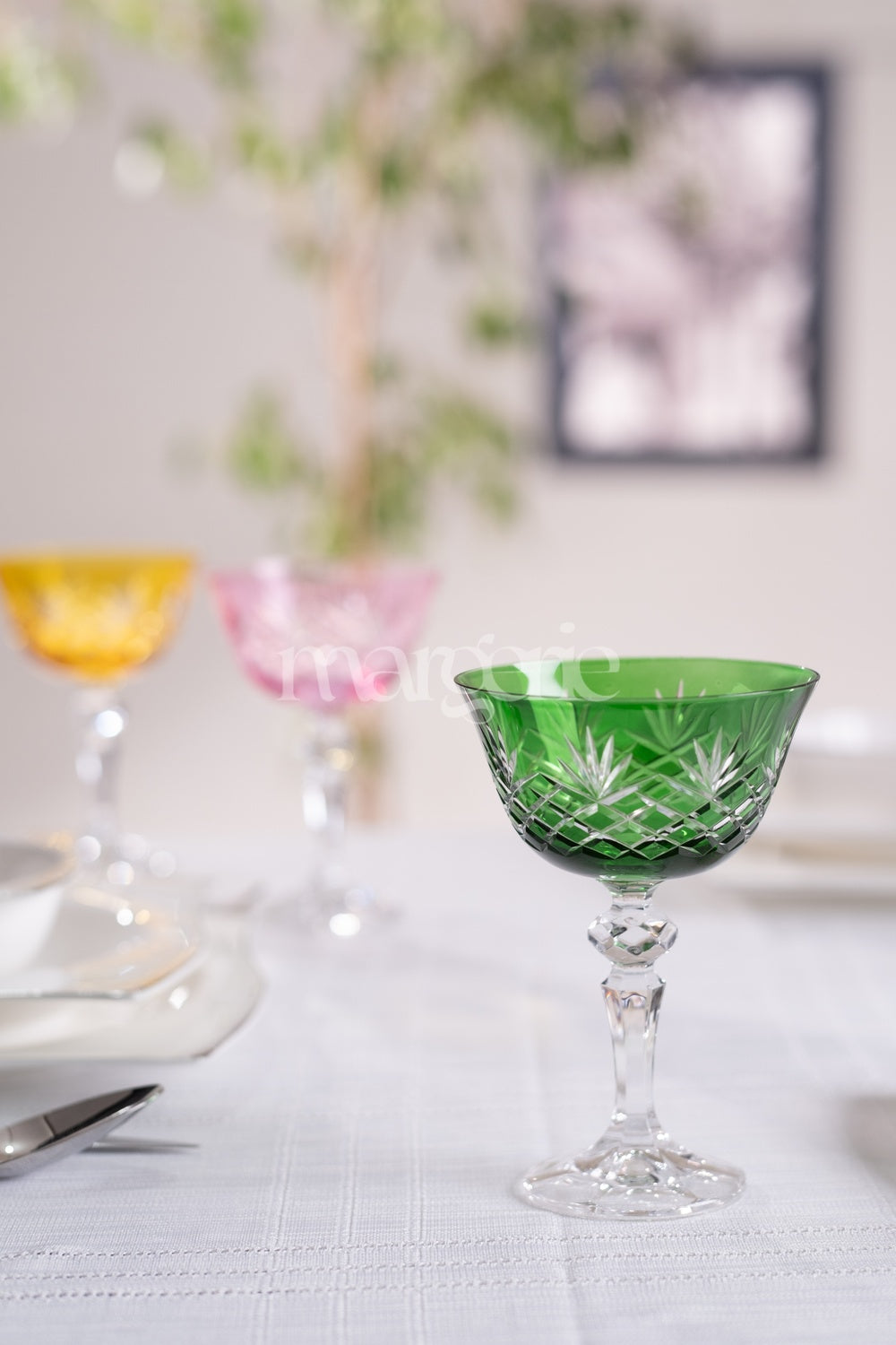 Ara Cut Crystal Champagne Coupe Glasses - Set Of 2 - Margerie Crystal USA