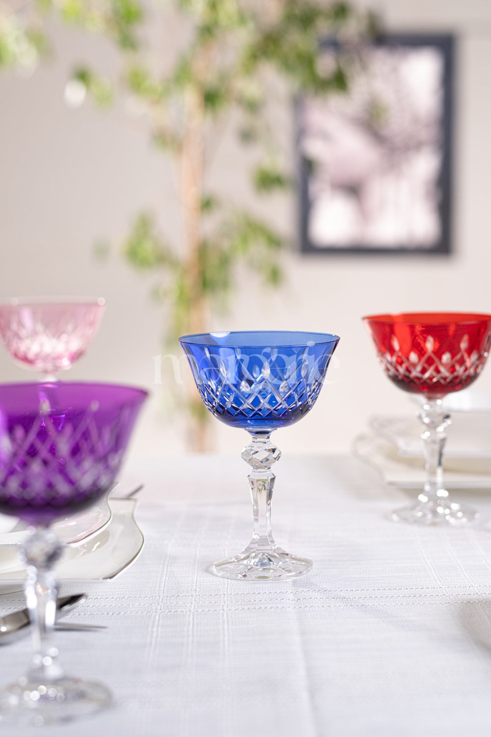 Aria Cut Crystal Champagne Coupe Glasses - Set Of 2 - Margerie Crystal USA