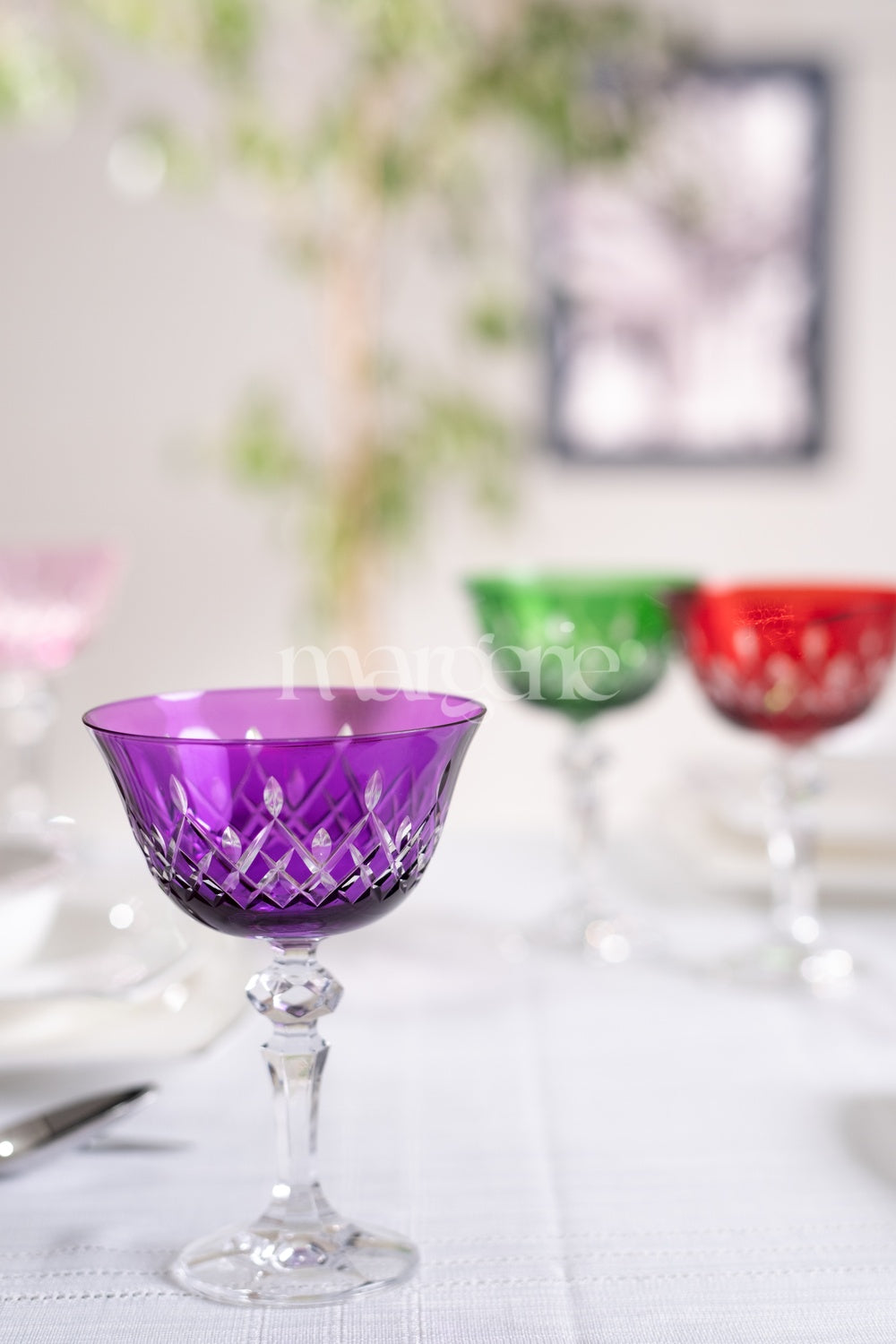 Aria Cut Crystal Champagne Coupe Glasses - Set Of 2 - Margerie Crystal USA