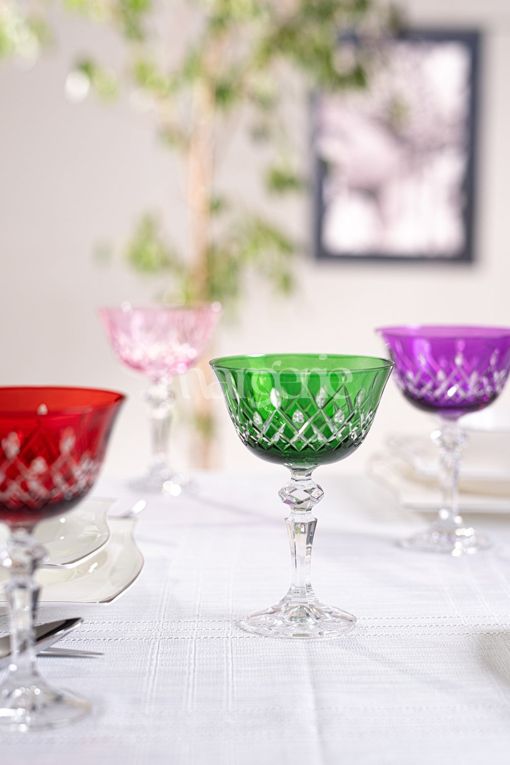 Aria Cut Crystal Champagne Coupe Glasses - Set Of 2 - Margerie Crystal USA