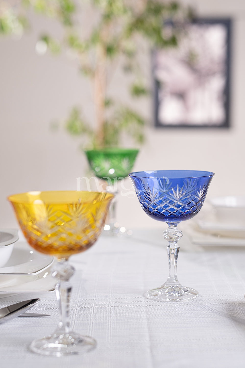 Ara Cut Crystal Champagne Coupe Glasses - Set Of 2 - Margerie Crystal USA