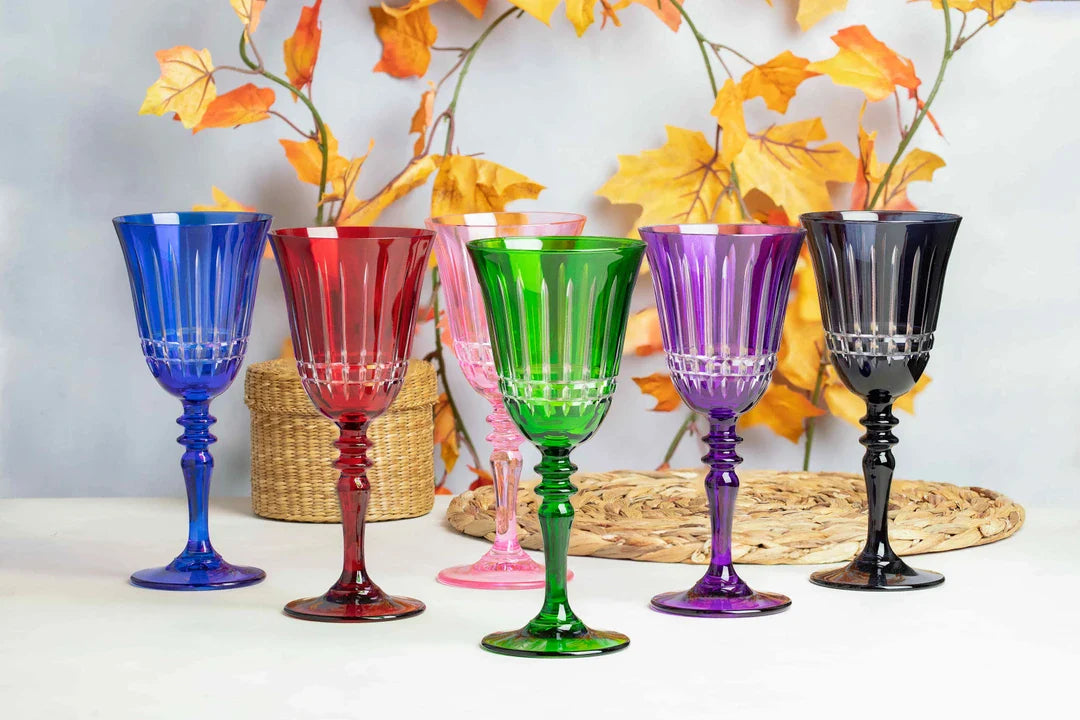 Luna Cut Crystal Wine Glasses - Set Of 2 - Margerie Crystal USA