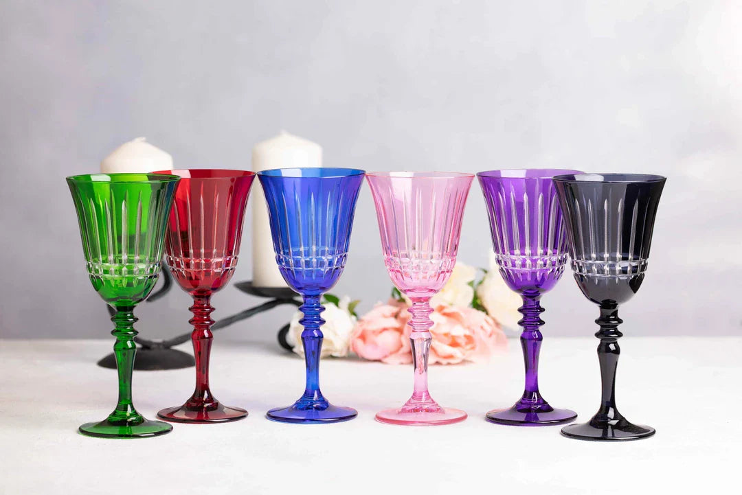 Luna Cut Crystal Wine Glasses - Set Of 2 - Margerie Crystal USA