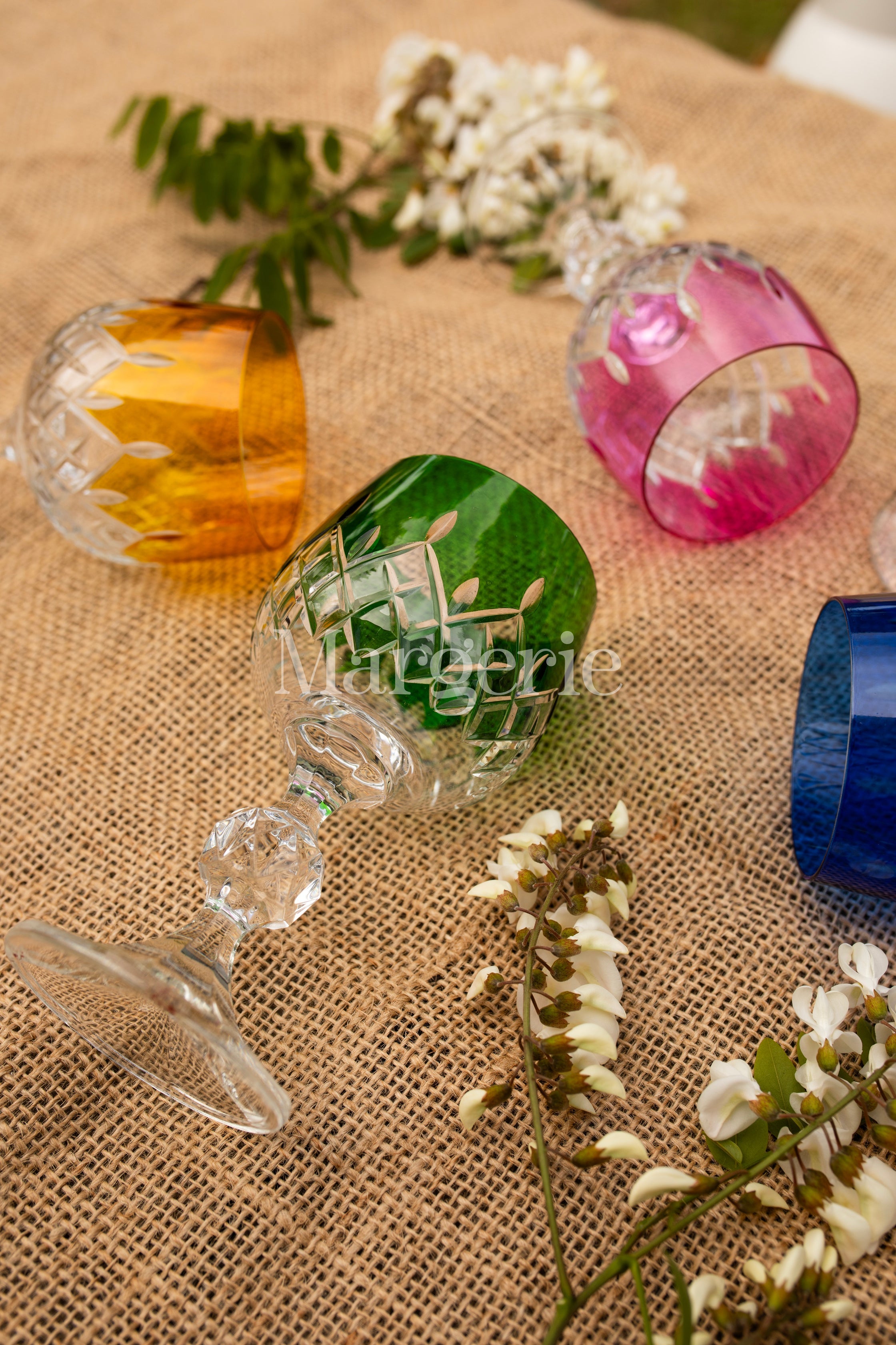 Aria Cut Crystal Wine Goblet - Set Of 2 - Margerie Crystal USA