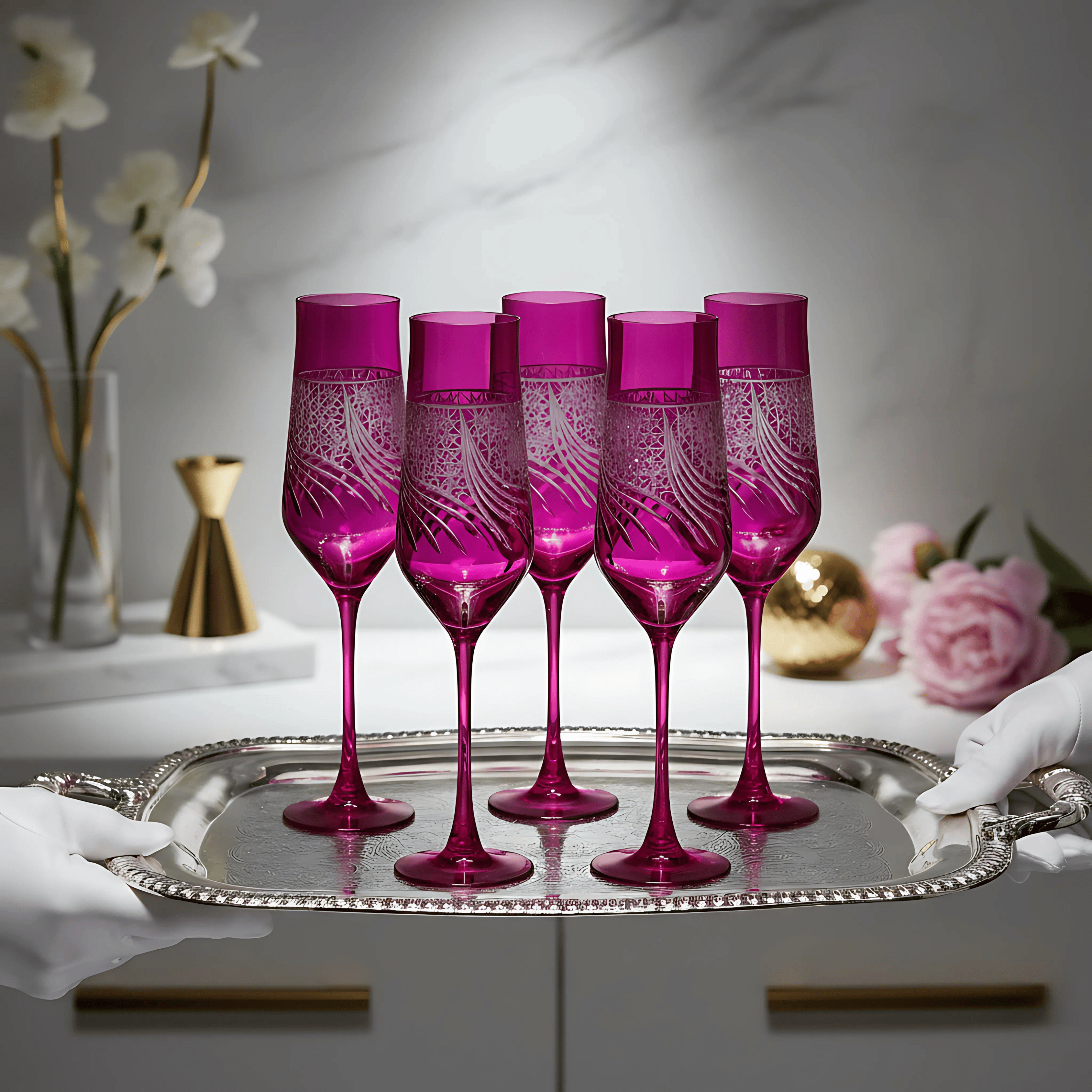 Aurora Champagne Flute - Set Of 2 - Margerie Crystal USA