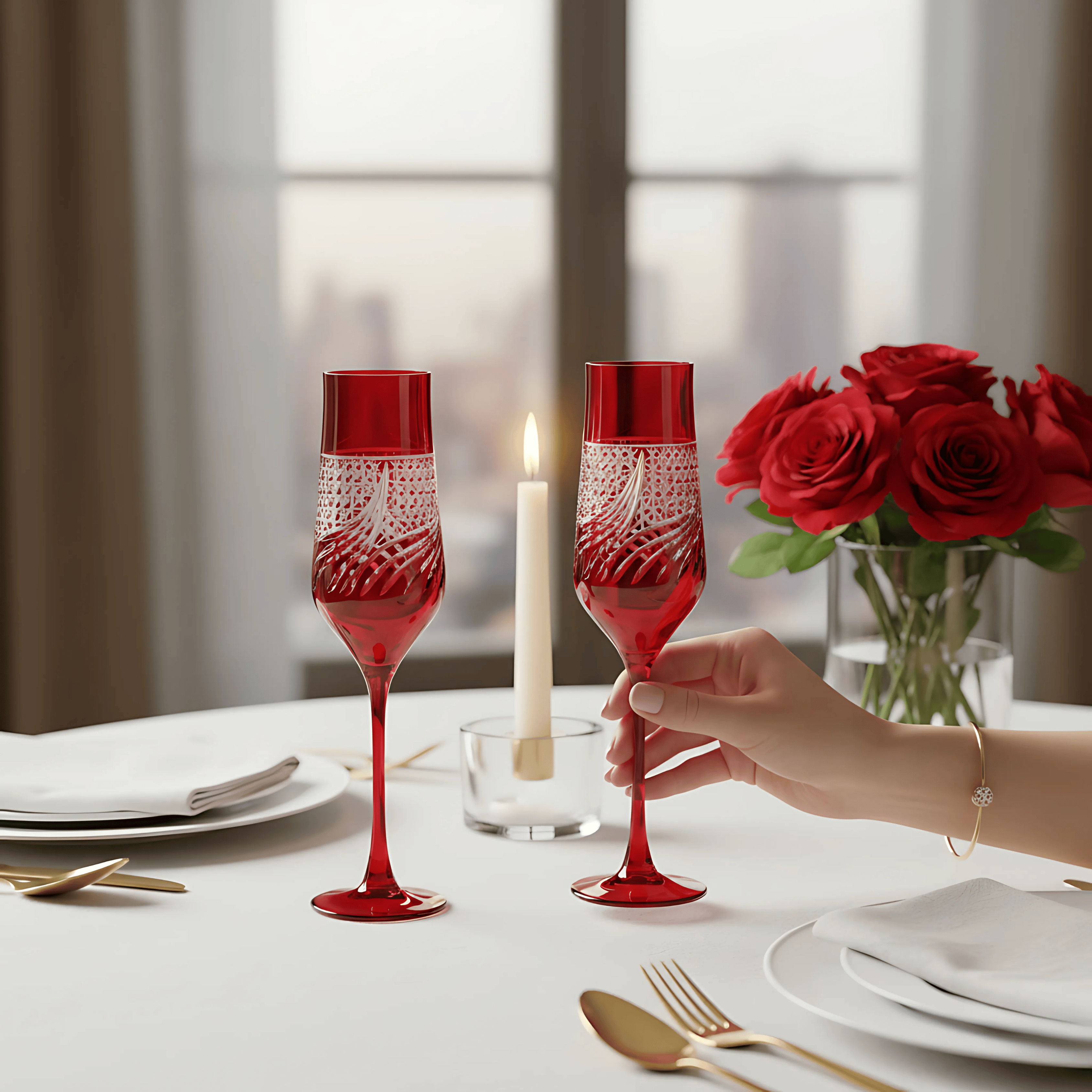 Aurora Champagne Flute - Set Of 2 - Margerie Crystal USA