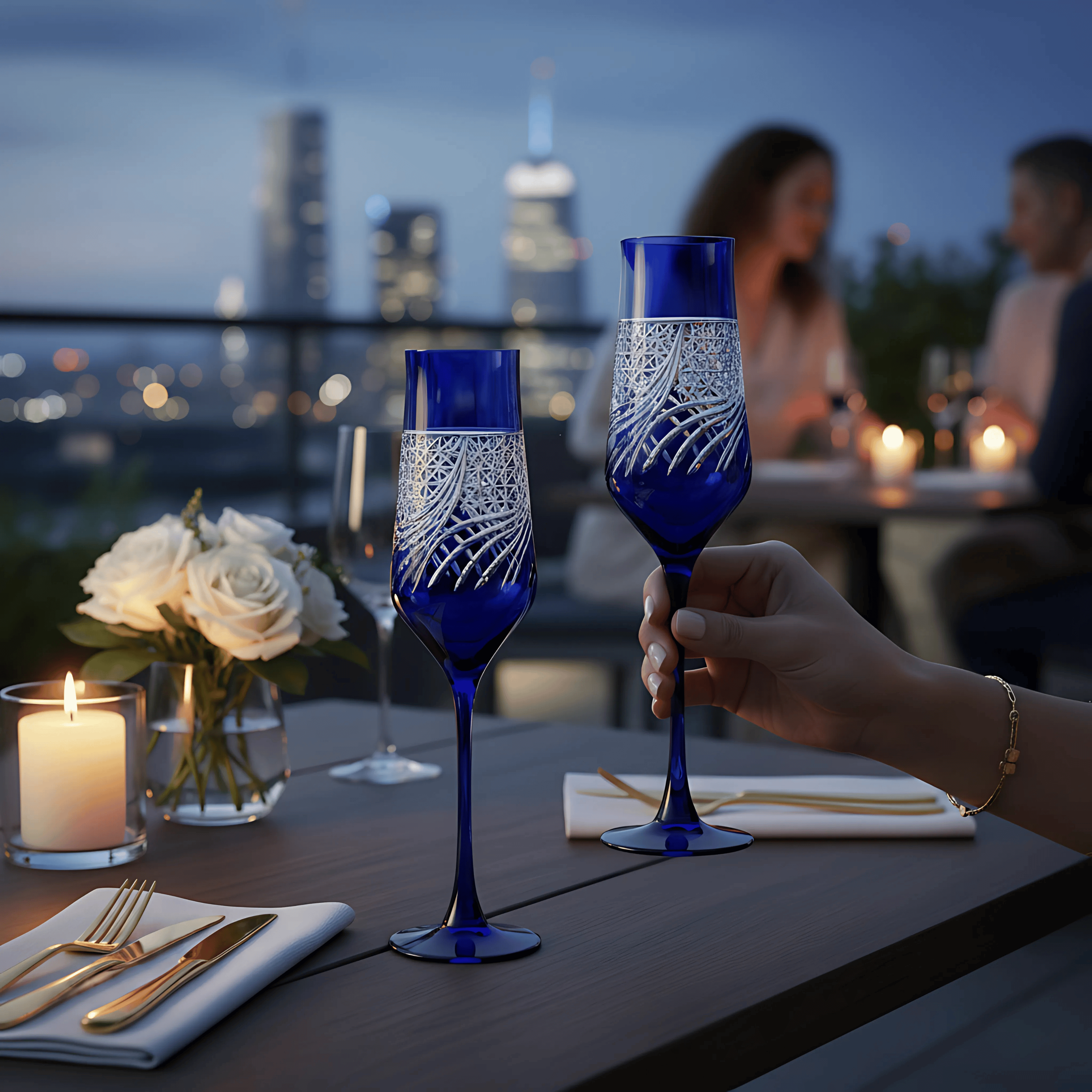 Aurora Champagne Flute - Set Of 2 - Margerie Crystal USA