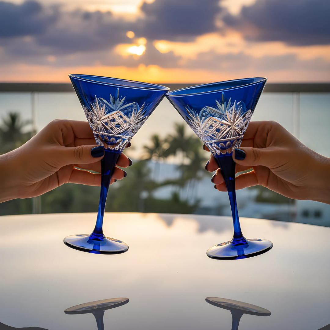 Victorian Cut Martini Glasses - Set Of 2 - Margerie Crystal USA