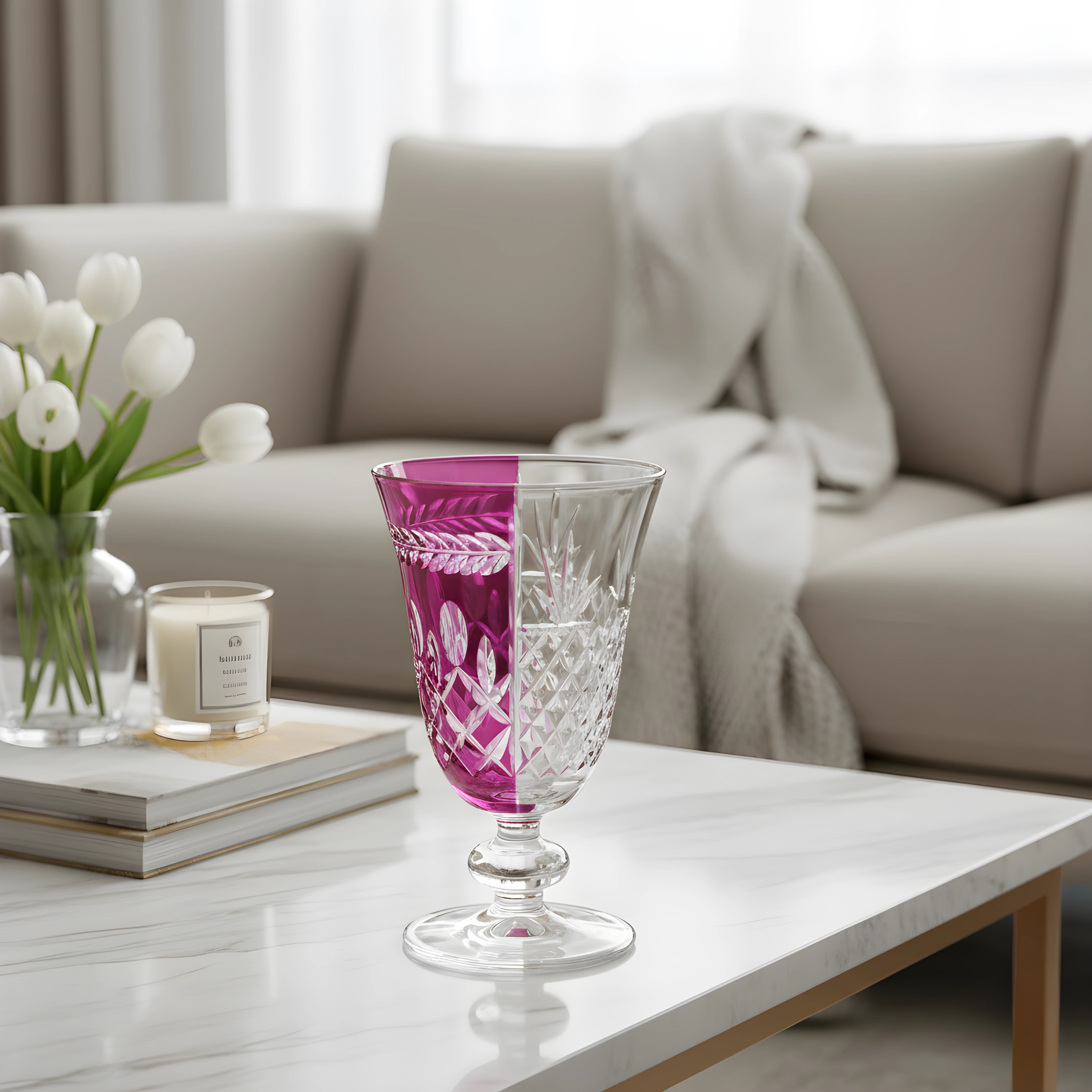 Aurel Hybrid Cut Crystal Wine Goblet - Set Of 2 - Margerie Crystal USA