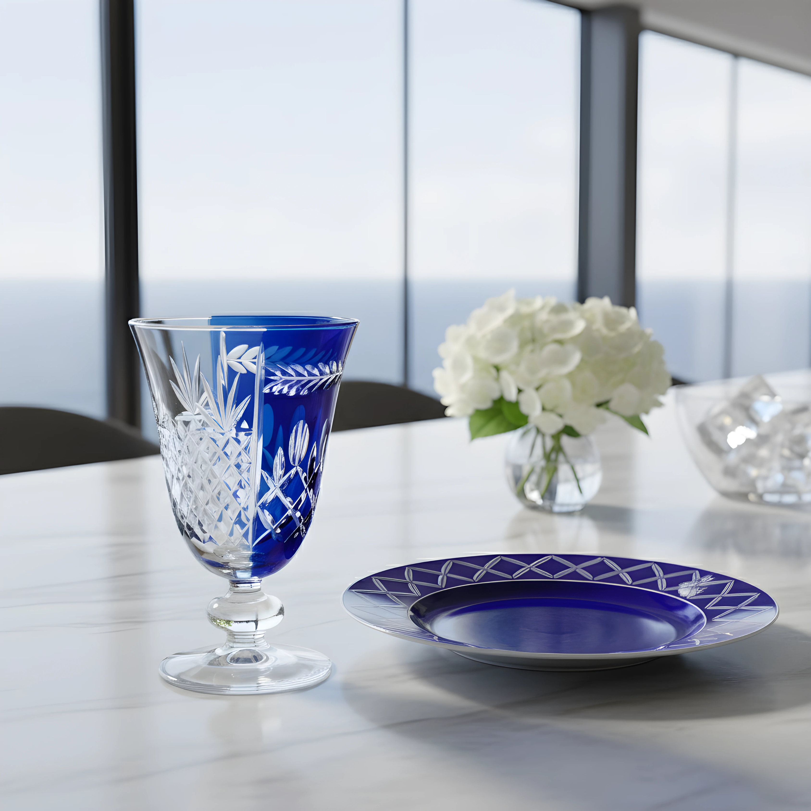 Aurel Hybrid Cut Crystal Wine Goblet - Set Of 2 - Margerie Crystal USA