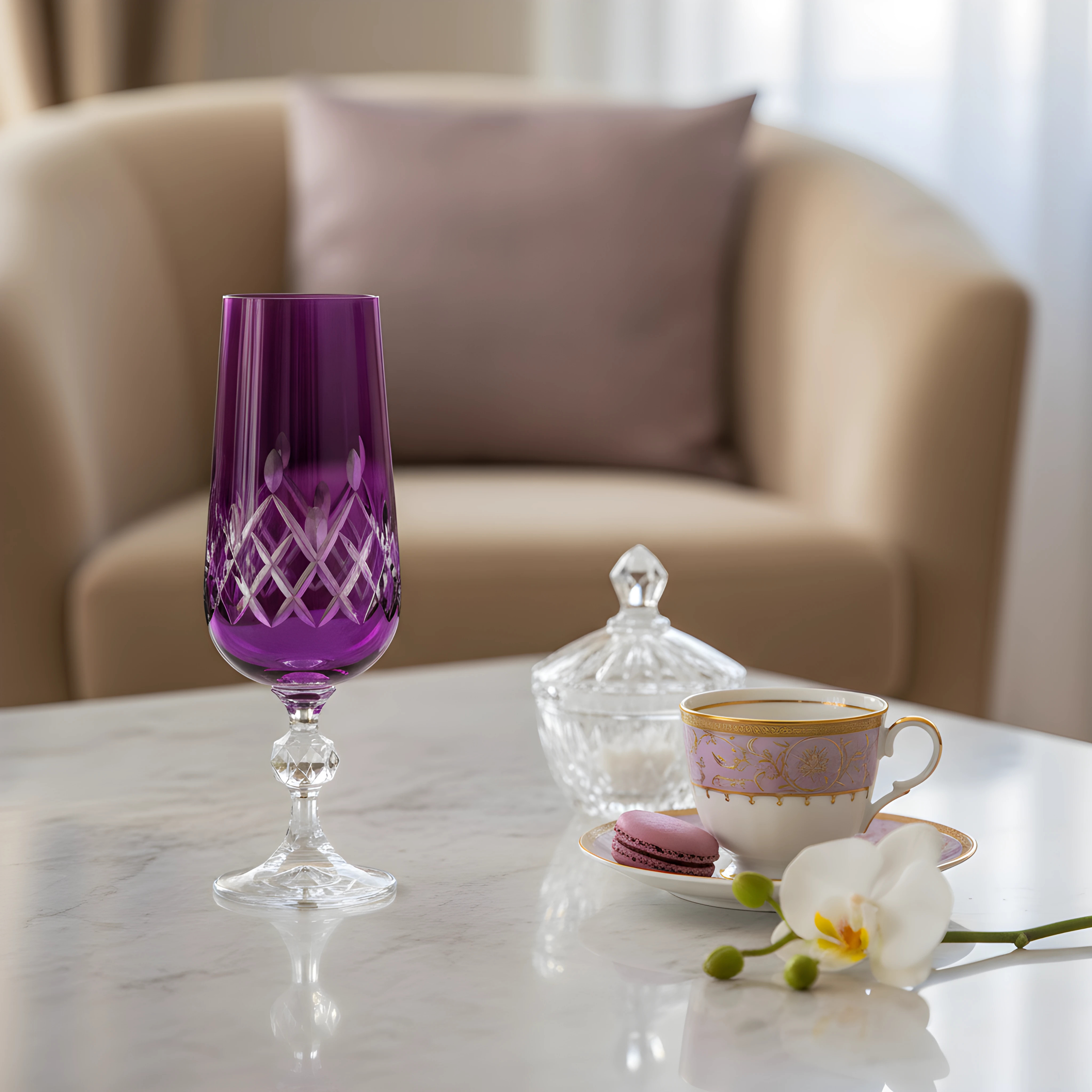 Aria Cut Crystal Champagne Flutes - Set Of 2 - Margerie Crystal USA